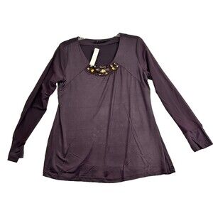 Panitti Womens Embellished Tunic Top Purple Long Sleeve Blouse Size M NWT